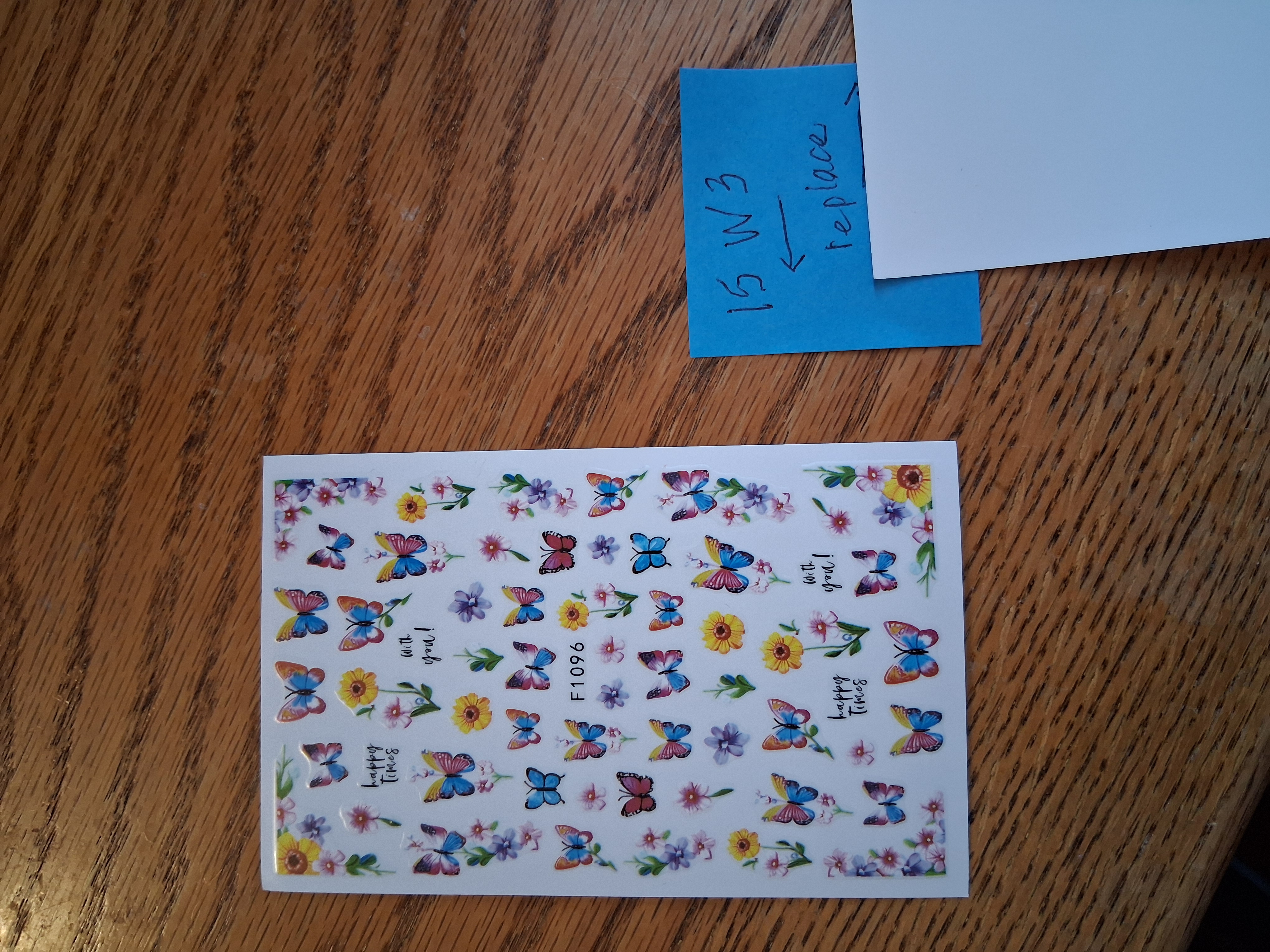 Nail Art Stickers — INV 15W-3 Colorful Butterflies "Happy Times" (F1096, 1 sheet)